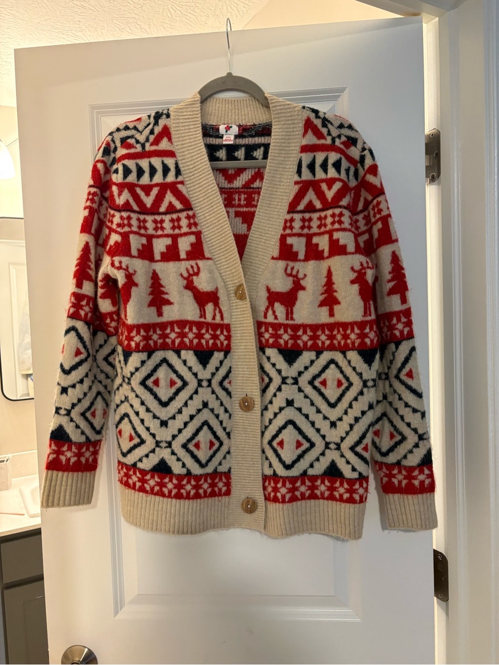 Holiday Nordic Fair Isle Reindeer Cardigan Sweater Small/Medium Cozy Winter